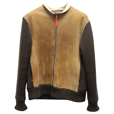 prada brown suede jacket|Prada Prada Shearling Trim Bomber Jacket In Brown Suede on .